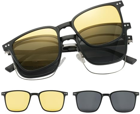 Cyxus Brillengestelle mit Magnetisch Clip Polarisierte Sonnenbrille Herren Damen Leichtes TR90 Rahmen Sonnenbrille UV 400 für Fahren Angeln Reisen P1573T01