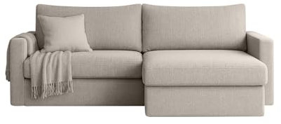 FARO MINI Ecksofa mit Schlaffunktion & Stauraum – Kompaktes Schlafsofa mit HR-Kaltschaum & Wellenfederung – Leichter Aufbau – moderner Faro Stoff – 224×140 cm (Hellgrau, Rechts)