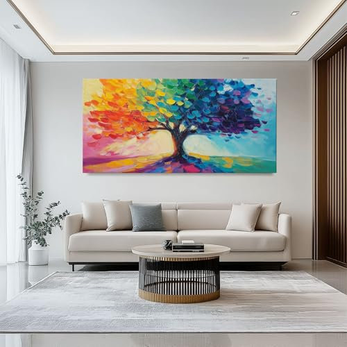 Impressions sur toile 100L x50l cm Décoration murale pour salon et chambre Coloré d'art sur toile panoramique abstraite Arbre abstrait arbre de vie peinture moderne