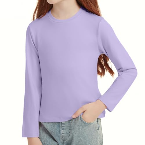 STYDAZZ T-Shirt Fille à Manches Longues Col Rond Haut Basique Uni Confortable d'automne Vêtements pour Enfant 4-14 Ans