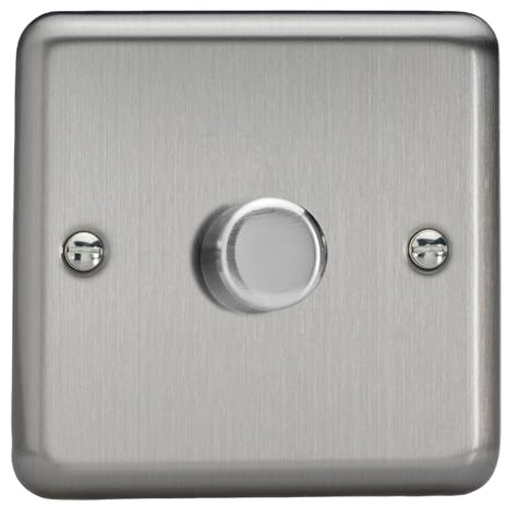 Varilight Single V-Com Rotary 2-Way LED Dimmer 1 x 0-100W - Value Matt Chome With Brushed Steel Knob, KSP101