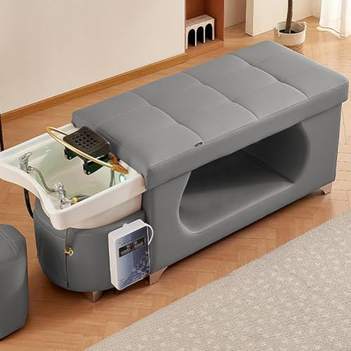 MegLob Lit De Spa Pour La Tête, Table De Massage Thaïlandaise Pour Shampoing, Traitement Ergonomique Pour Les Soins De La Tête Pour Les Centres De Spa, Table De Massage Avec Hydromassage En U,Gris