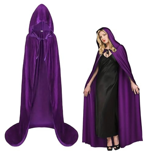 Scinzene Samt Umhang mit Kapuze, Roter Langer Vampir Umhang für Damen, Halloween Kostüm Cape, 170cm Bodenlänge, Unisex Erwachsene und Jugendliche