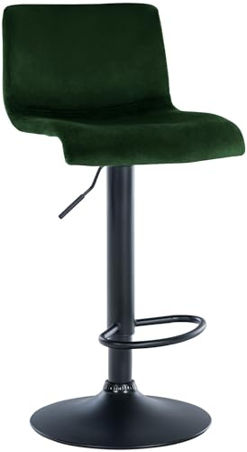 CLP Barhocker höhenverstellbar mit Lehne Hover, Barstuhl gepolstert Samtbezug, Tresenstuhl mit Metallgestell drehbar | Farbe grün Material Gestell Metall matt schwarz