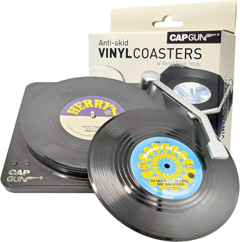 Funny Retro Vinyl Record Coasters, Creative Drink Coasters Set of 6 for Music Lovers, Housewarming Hostess Gifts, Birthday and White Elephant Gifts Ideas (M2)