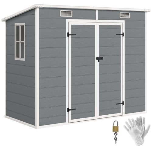 Outsunny Gerätehaus 2,54m² Wasserdicht Boden 238x125x183/165 cm Grau | Gartenhaus, Pultdach, Geräteschuppen, mit abschließbarer Tür, Fenster, Fahrradgarage, Aluminium Gartenschrank
