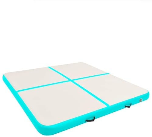 Aufblasbare Gymnastikmatte 200x200x10 cm PVC Grün, große Trainingsmatte wasserdicht mit Pumpe, stoßdämpfende Turnmatte für Yoga Kickboxen Ringen, inklusive Tragetasche