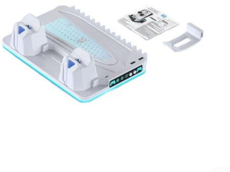 Controlador de carga para consolas PS5 Slim Pro con modos RGB y mecanismo de suspensión de auriculares integrado (blanco)