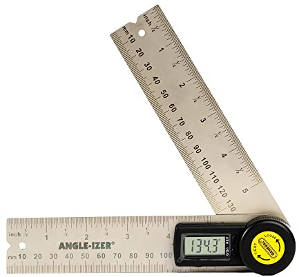 General Tools Digital Angle Finder Ruler #822 - 5 Stainless Steel Woodworking Protractor Tool with Large LCD Display
