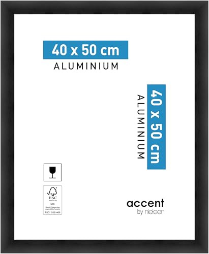 accent by nielsen Aluminium Bilderrahmen Largo, 40 x 50 cm, Schwarz | Aluminium Posterrahmen im Hoch- & Querformat zum Aufhängen Schwarz gebürstet Echtglas
