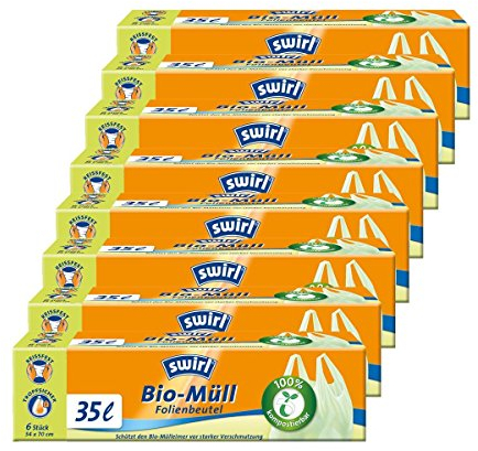 Swirl Bio-Müll Folien-Beutel 35l mit Tragegriff 6stk./Rolle (8er Pack)
