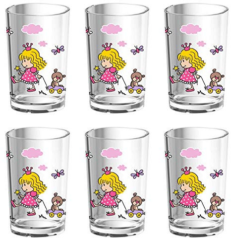 EMSA KIDS 6 er Set Kinderglas Kinderbecher Trinkbecher Rosa/Princess, 0,2 L