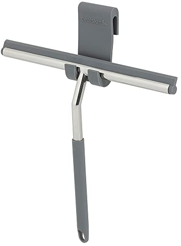 Sealskin Urban Duschabzieher, Glaswischer für Dusche und Fenster, praktischer Abzieher inklusive flexiblem Halter aus Silikon sowie Schraubhaken, Griff: Edelstahl poliert