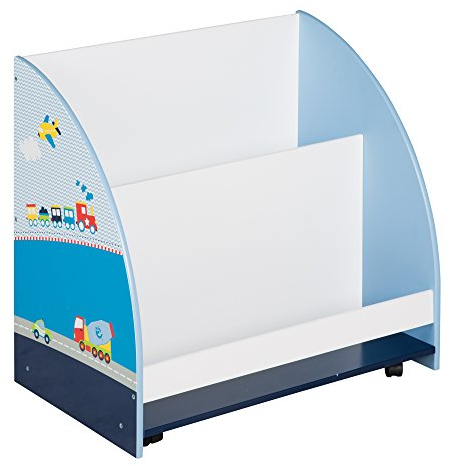 roba Kinder Regal 'Rennfahrer', Spielzeug- & Bücher-Regal fürs Kinderzimmer, Spielregal fahrbar & drehbar mit Rollen, blau