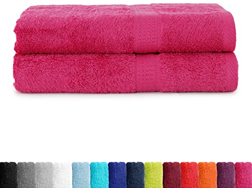 BaSaTex Frottier Duschtücher Set 70x140 cm 2er Pack | Frottee Duschtuch Set aus 100% Baumwolle Made in Green | Farbe: Magenta Pink