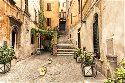 Muralo Fototapete Stadt 120 x 180 cm Vlies Tapete Wandtapete Italienische Gasse Treppen Blumen Wohnzimmer Schlafzimmer Moderne Wandbild Architektur Wand Dekoration