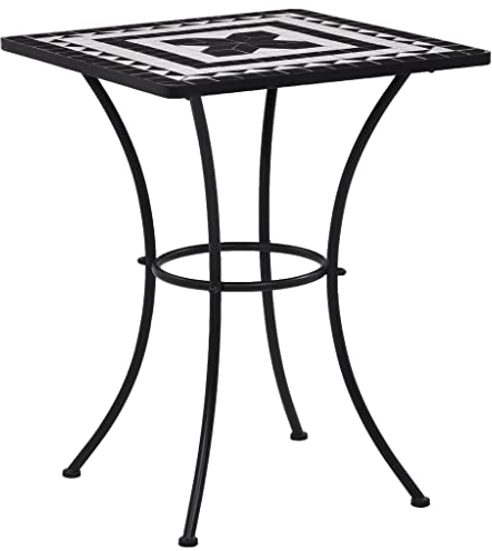 vidaXL Mosaik Bistrotisch Gartentisch Balkontisch Mosaiktisch Terrassentisch Tisch Beistelltisch Gartenmöbel Schwarz Weiß 60cm Keramik