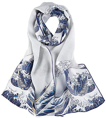 YangtzeStore Langer Schal aus Kreppseide, klassischer Kunstdruck, Great Wave Off Kanagawa, 61 x 17 (155cm x 43cm)