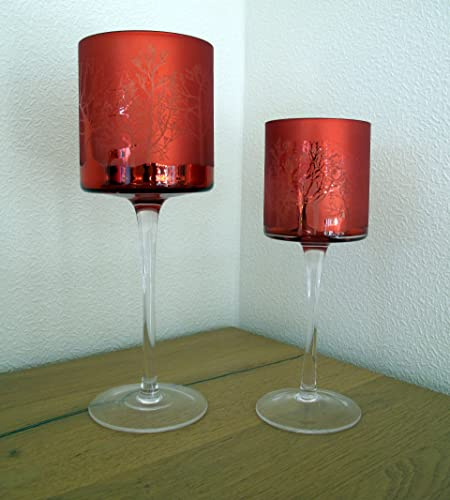2tlg. Glaskelch Windlicht Set H20/25cm Gold innen Silber Motiv X-Mas Kerzenhalter Kerzenleuchter Kerzenständer