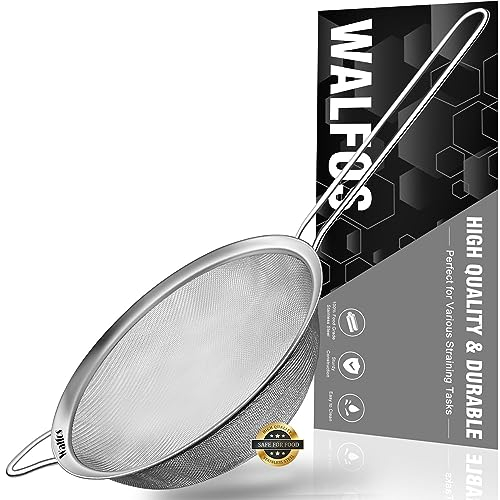 Walfos Feinmaschsiebe, Premium-Edelstahlsiebe und -siebe, mit verstärktem Rahmen und stabilem Griff, perfekt zum Sieben, Abseihen, Abtropfen und Spülen von Gemüse, Pasta und Tee(20 cm)