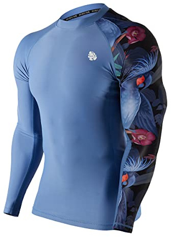 HUGE SPORTS Mens Rash Vest- Rash Guard Long Sleeve Quick Drying Wetsuit Swimming Top for Surfing BJJ Jiu Jitsu(Blue Bird,XL)