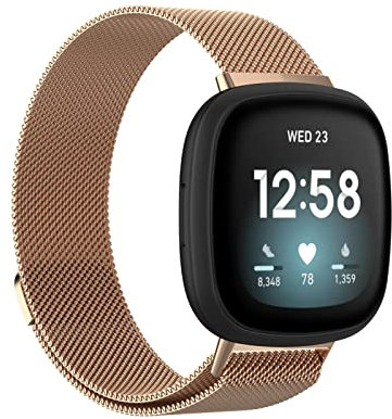 HYKEJJ Armband für Fitbit Versa 3 Armband/Fitbit Sense Armband, Fitbit Versa 3 Armband Metal Mesh Edelstahl Damen Herren Armband mit Magnet Kompatibel mit Fitbit Versa 3 / Fitbit Sense (D)