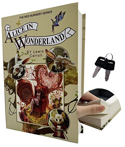 Book Safe, Real Paper Diversion Safe with Key Lock, Hollow Hidden Compartment, for Jewelry, Money and Cash (Alice,Key lock)