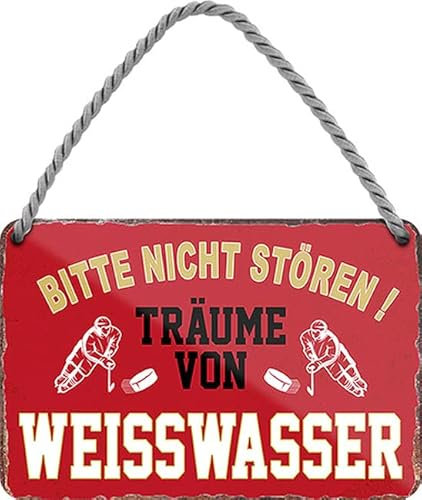 WOGEKA ART Retro Blechschild - Träume von WESSWASSER - Lustiger Spruch als Geschenkidee für EISHOCKEY FANS zu Geburtstag Weihnachten als Deko Schild 18x12 cm Metallschild Hängeschild HS859
