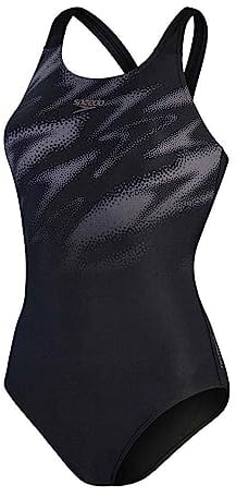 Speedo Damen Hyperboom Placement Muscleback Badeanzug, Schwarz/Dove Grau, 34