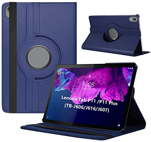 Dlahaby Coque pour Lenovo Tab P11 Plus TB-J616 / Tab P11 TB-J606 11 Pouces,Rotation à 360 degrés en Cuir PU avec Support étui de Protection pour Lenovo Tab P11 & Tab P11 Plus,Bleu