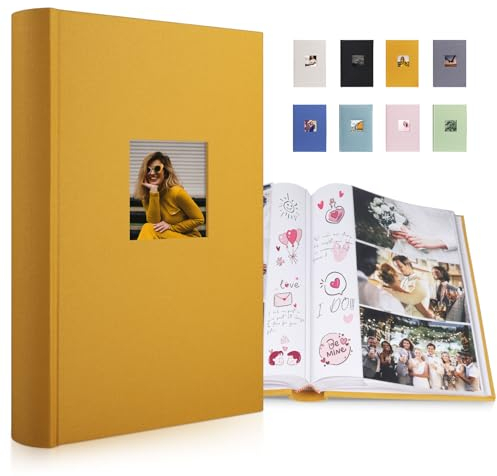 Fotoalbum Einsteckalbum 10x15 300 Fotos, Leinen Fotoalbum zum Einstecken 10x15, Die Memo-Einsteckalben, Perfekt für Baby-, Hochzeits- & Familienfotos (Indisches Gelb)