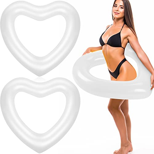 Junkin Flotteur de piscine gonflable en forme de cœur blanc de 120 x 100 cm pour enterrement de vie de jeune fille, bain pour fiançailles, mariage, fête d'été sur la plage