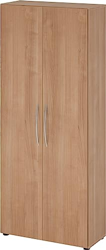 bümö Mehrzweckschrank 80cm breit, Aktenschrank o. Schuhschrank hoch, Schrank mit Regal, Küchenschrank in Nussbaum aus Holz, Vorratsschrank & Haushaltsschrank mit Metallgriffen