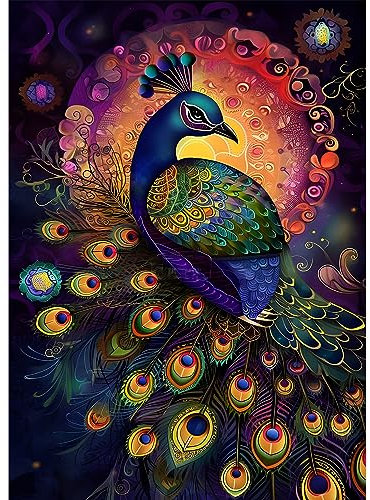 EOBROMD Diamond Painting Erwachsene Pfaue, 5D Diamant Painting Bilder Erwachsene, DIY Diamond Painting Bilder Diamant Malerei Tiere Set für Wanddekoration 30x40cm