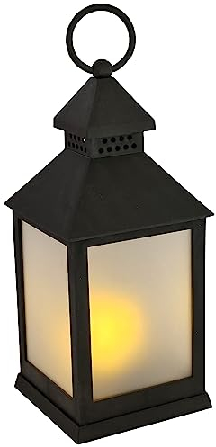Laterne LED mit Timer batteriebetrieben flackerndes Licht Windlicht schwarz Deko Höhe 27,5 cm