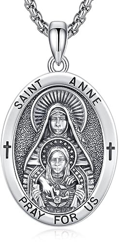 ADMETUS Heiliger Anne Anhänger Sterling Silber Heiliger Anne Medaille Herren St. Anne Halskette Kette Schutz Schmuck Religiöse Geschenke