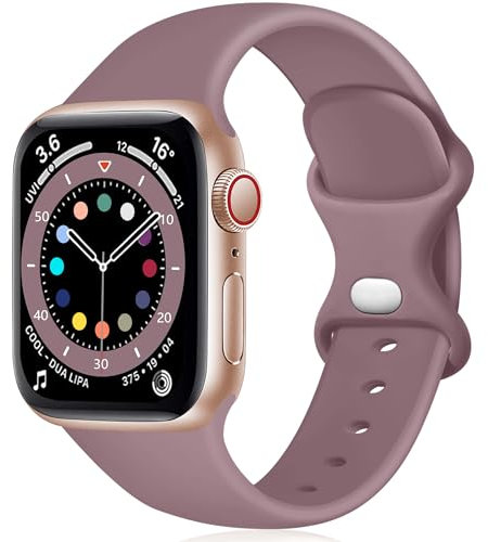 Epova Compatible con Correa Apple Watch 42mm 44mm 45mm 46mm 49mm, Mujer Hombre Silicona Pulsera para iWatch SE Series 10 9 8 7 6 5 4 3 2 1, Violeta humo, Pequeño