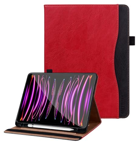 ONETHEFUL Coque pour iPad Pro 11 (2022/2021/2020/2018) Tablette Housse de Protection Étui Pencil Holder Support avec Auto Schlaf/Aufwach en Cuir PU pour iPad Pro 11(4e/3e/2e/1e Génération) Rouge