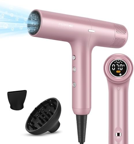 PARWIN PRO BEAUTY Asciugacapelli Ionic Unico Motore brushless da 110.000 RPM Asciugacapelli a basso rumore Innovativo microfiltro Diffusore magnetico Display LCD per casa salone e viaggi (Rosa)