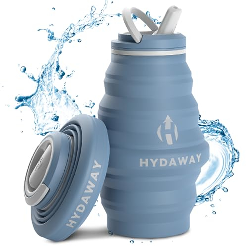 HYDAWAY Collapsible Water Bottle - 17oz I Reusable Water Bottles with Flip Top Lid for Travel, Hiking, Backpacking I Portable & Leakproof, Food-Grade Silicone, BPA Free, Collapse to 1.5”