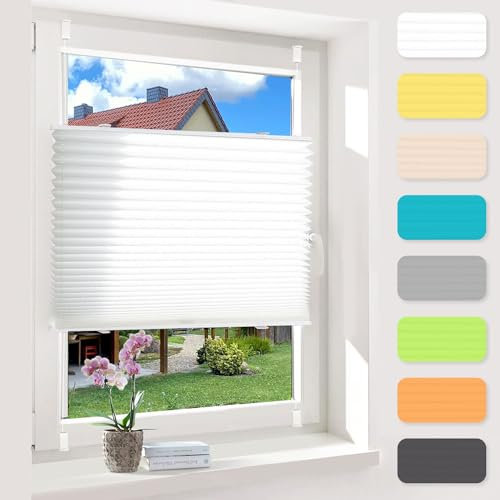 OUBO Plissee ohne Bohren Weiß 80x170cm Plissee Klemmfix Version Plisseerollo Sichtschutz und Sonnenschutz Blickdicht Easyfix lichtdurchlässig Rollo für Fenster & Tür Einfache Montage