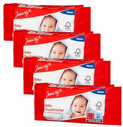 Jeden Tag Baby Feuchttücher Classic mit Kamille & Aloe Vera 2x 80 Tücher | Mit Duft, Pflegt und reinigt empfindliche Haut, pH Hautneutral, Sanfte Sauberkeit für Ihr Baby. (4er Pack)