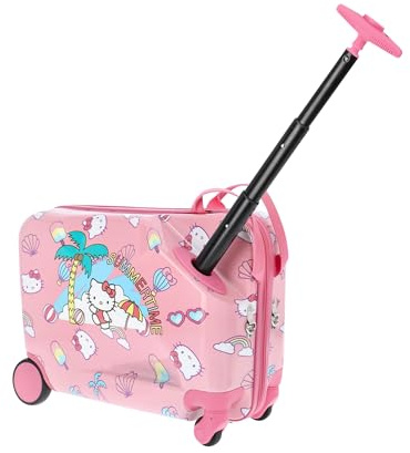 FUL Hello Kitty 19 Inch Carry On Luggage, Kids Ride On Suitcase with Spinner Wheels, Hardshell Rolling Travel Trolley, Pink