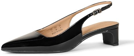 Amazon Essentials Scarpe Slingback con Tacco a Blocco Donna, Nero Pelle Verniciata, 44.5 EU
