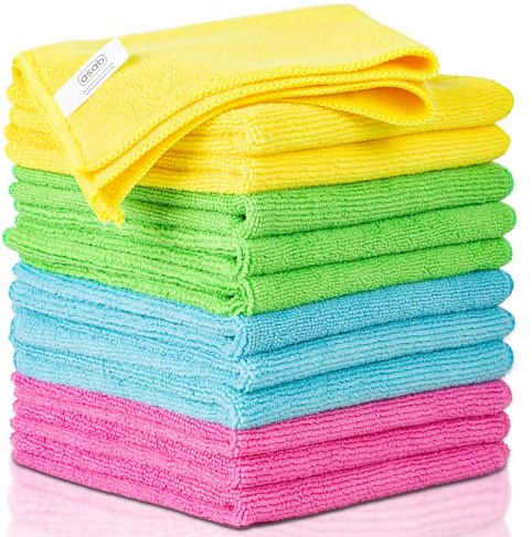 ASAB Cleaning Cloths - 12 Pack Absorbent Microfibre 32 x 32 cm | Reinforced-edge microfibre cloths in four assorted colours for absorbent, washable cleaning around the home, car and office.