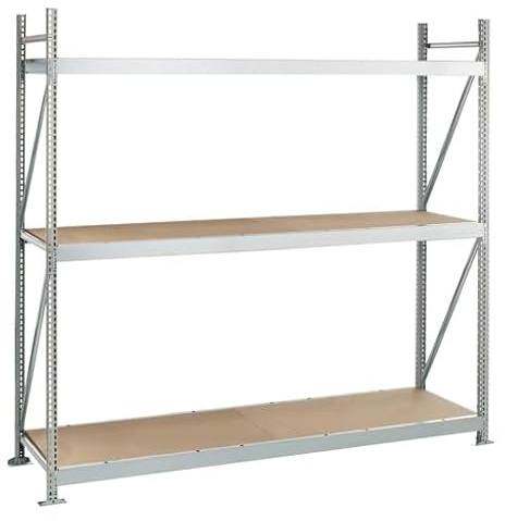 qpool24 GR, Weitspannregal WS 3000 mit Spanplatten, 2000 x 2000 x 1000 mm, verzinkt, 3 Ebenen, Fachlast 500 kg, Feldlast 1.500 kg