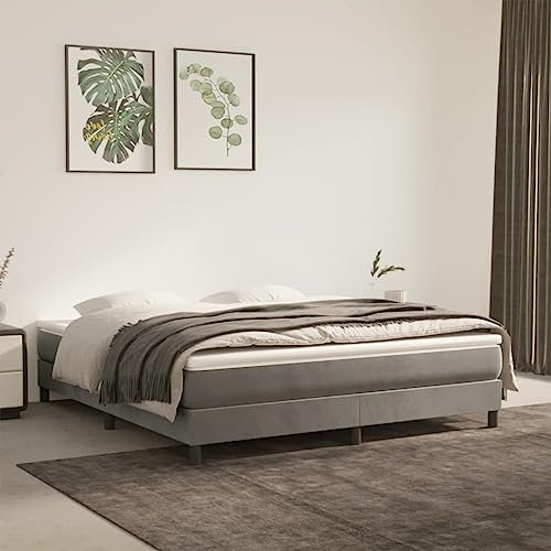 Baziroo Boxspringbett Hellgrau 180x200 cm Samt und Sperrholz Doppelbett Schlafzimmermöbel Bettgestell Bedframe Bed Shelf Bett Regal Bed Support Boxbett Bocksprungbett Matratze Nicht Enthalten