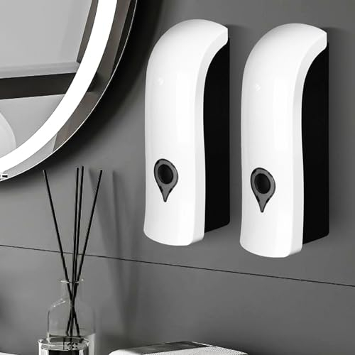 Seifenspender Wandbefestigung 2 Stück, Seifenspender Wandmontage 300ml, Manueller Wandseifenspender Ohne Bohren oder Schraubmontage für Duschgel Shampoo Desinfektionsmittel, Weiß