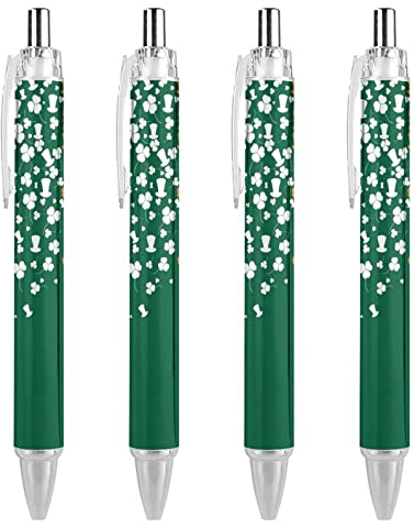 fifbird St Patricks Day Kugelschreiber mit Irland-Flagge, einziehbar, feine Spitze, runder Schaft, für Notizbuch, Schreiben, Büro, Arbeiten, 0,5 mm, 4 Stück