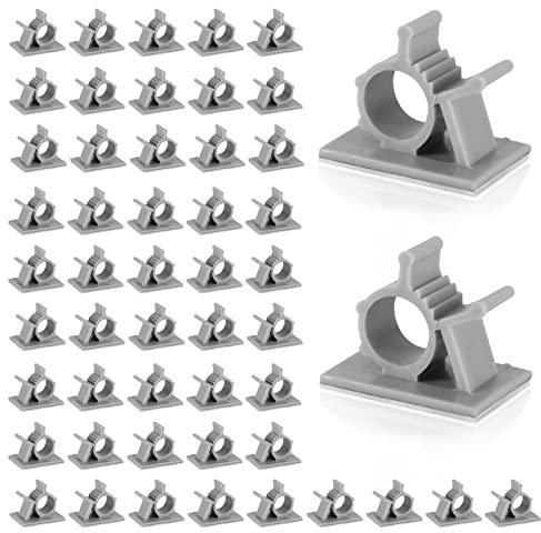 Viaky 50 PCS Cable Clips, Self Adhesive Wire Organisers, 4 Adjustable Sticky Cable Tidy Clips Management Holder for Car, Homes, Under Desk, Offices, Grey